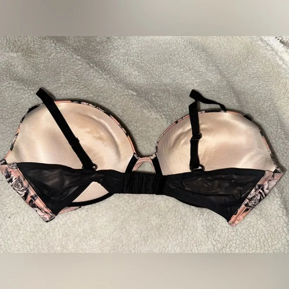 Victoria’s Secret Very Sexy Push-Up Bra – Pink Floral Satin – Size 38DD (E85) - Picture 2 of 3